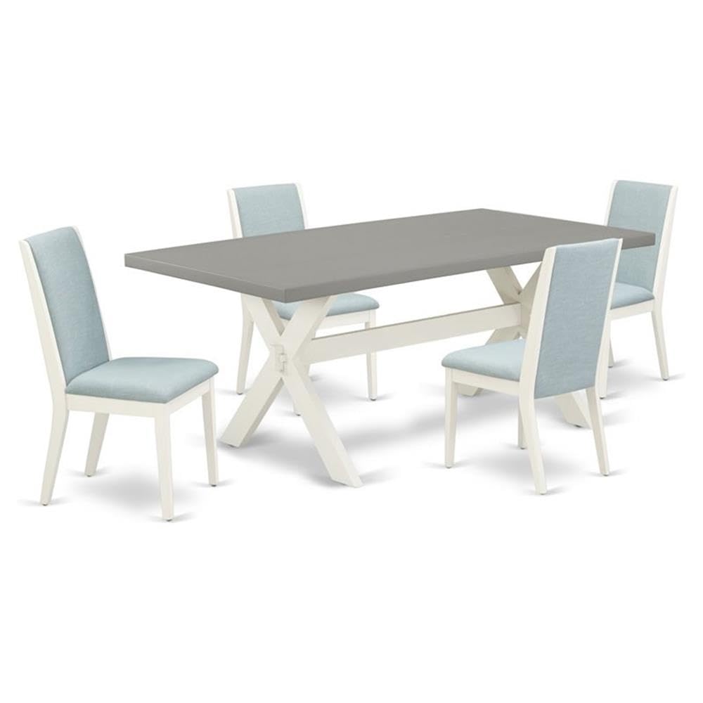 East West Furniture X097La015-5 5 Piece Kitchen Table Set For 4 Includes A Rectangle Dining Room Table With X-Legs And 4 Baby Blue Linen Fabric Upholstered Chairs, 40X72 Inch, Multi-Color